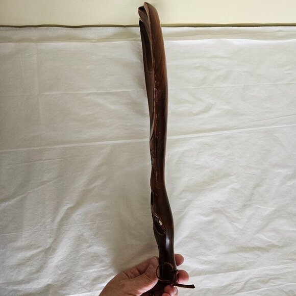 Wood Carved Salad Serving Spoon And Fork Vintage Tribal Maori New Zealand 80s - Picture 6 of 13